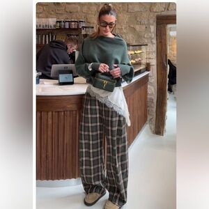 NWT - ZARA PLAID WOOL BLEND WIDE LEG PANTS